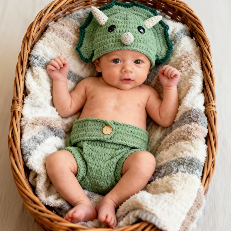 2pcs Crochet Dinosaur Newborn  - Infant Photography Props Outfit 评论和价格