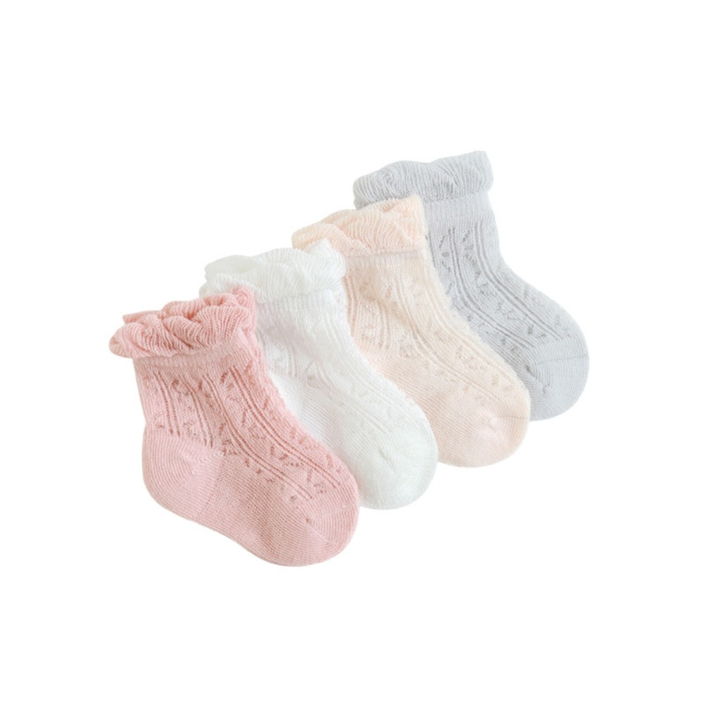 4Pairs Sweet Cotton Baby Ruffl - Unisex Baby Socks Non Slip 评论和价格