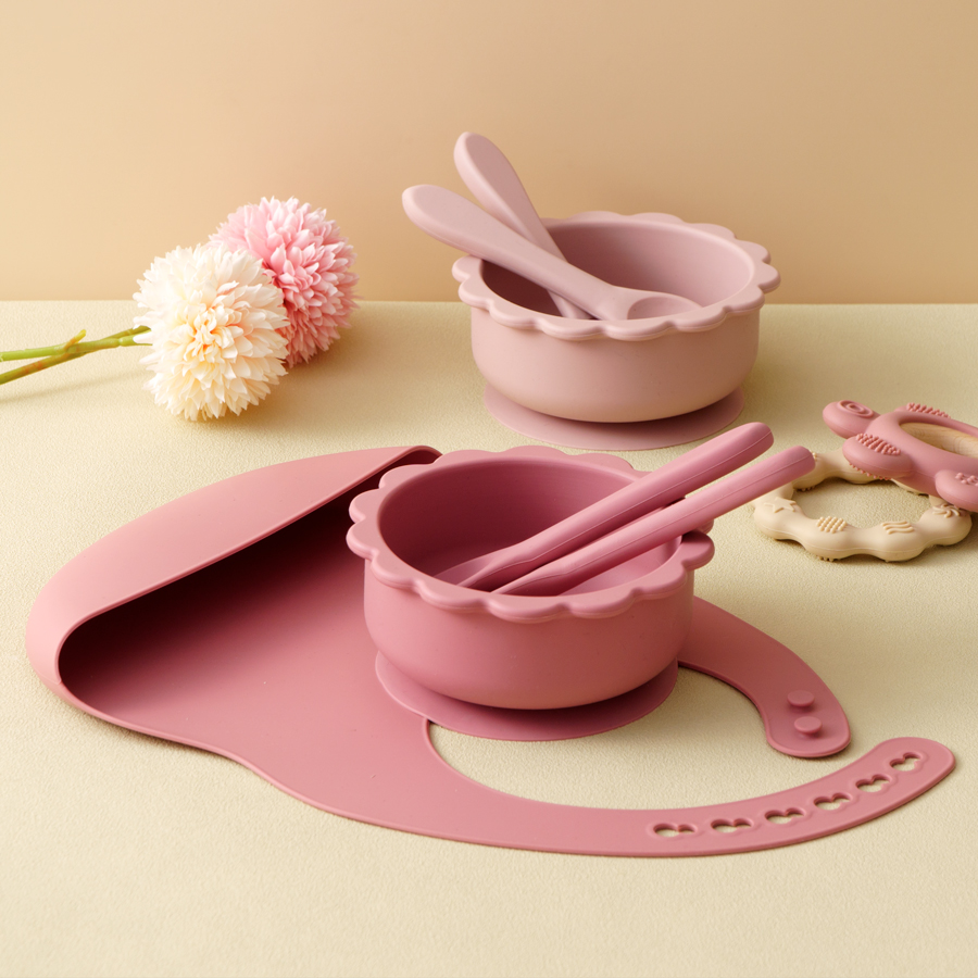 4PCS Baby Silicone Tableware S - Waterproof Baby Bibs Silicone 评论和价格