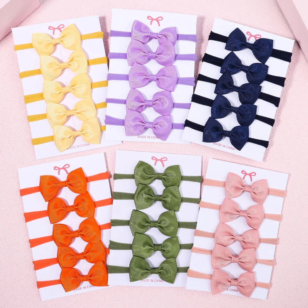 5Pcs/Set Girls Solid Color Bow - Baby Gear 评论和价格