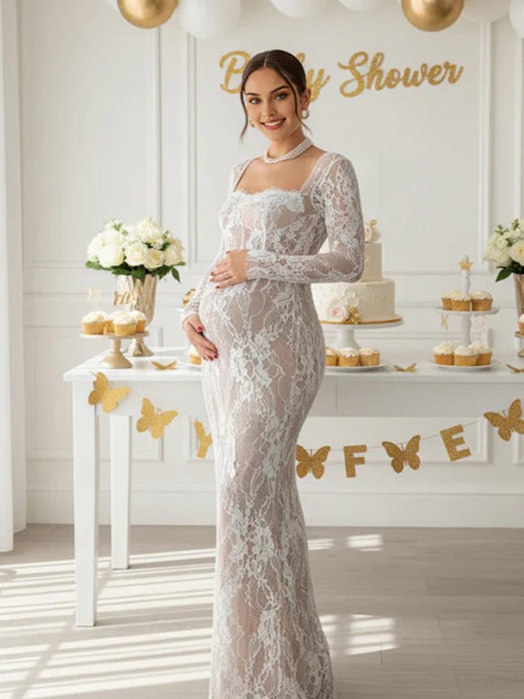 Lace Maternity Photoshoot Dres - Maternity Wear 评论和价格