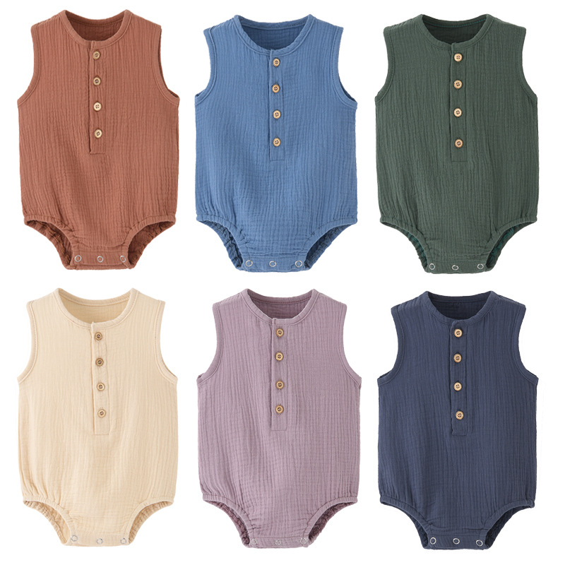 Summer Solid Newborn Baby 100% - Baby Summer Linen Sleeveless Jumpsuit 评论和价格