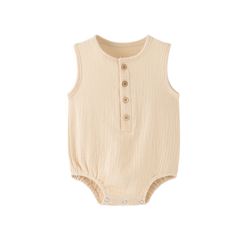 Summer Solid Newborn Baby 100% - Baby Summer Linen Sleeveless Jumpsuit 评论和价格